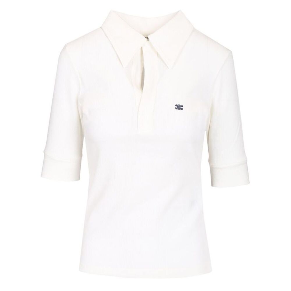 Celine Women Ribbed Silk And Cotton Polo Shirt